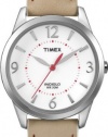 Timex Women's T2N861 Weekender Beige with Coral Stitching Leather Strap Watch