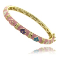 Lily Nily 18k Gold Overlay Pink Enamel Multi Colored Flower Design Children's Bangle