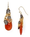 Gleaming gold plated metal and a smattering of crystals capture a stunning carnelian stone, adding a tony touch to this pair of Alexis Bittar drop earrings.