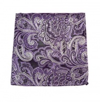 100% Silk Woven Eggplant Paisley Pocket Square