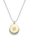 Letter perfection. This sterling silver necklace holds a pendant set in 14k gold and sterling silver plated topped with a W and adorned with crystal for a stunning statement. Approximate length: 18 inches. Approximate drop: 7/8 inch. Approximate drop width: 5/8 inch.