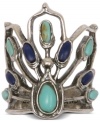 Beautiful plumage. This peacock-inspired ring from Lucky Brand flaunts semi-precious reconstituted turquoise and lapis stones. Set in silver tone mixed metal. Size 7.