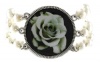 Beautiful Bella Essentials Vintage Rose Charm Triple Faux Pearl Stranded Toggle Bracelet Antique Silver Tone