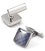 Square cufflinks with subtle check pattern. Logo stamped on back of clasp closure.