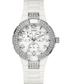 A fresh bolt of bling for every hour of the day adorns this chic watch from GUESS.