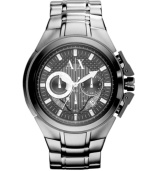 Monochromatic cool in a classic sport chronograph watch, by AX Armani Exchange.