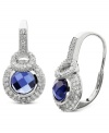 Feeling the blue. CRISLU's leverback earrings sparkle with sapphire-colored and clear cubic zirconias (1-7/10 ct. t.w.). Crafted from platinum over sterling silver. Approximate drop: 3/4 inch.