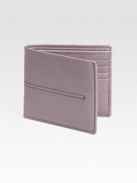 Simple stitch detail accents this handsomely crafted, lightly textured leather design.Two bill compartmentsEight card slotsLeather4¼W x 3¾HMade in Italy