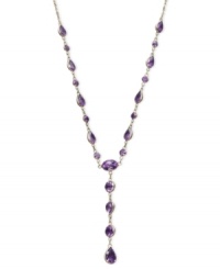 Say yes to royalty-inspired style. This rich, y-shaped necklace highlights round, oval, and pear-cut amethyst gemstones (6-1/4 ct. t.w.) in a rich 14k gold setting. Approximate length: 17 inches. Approximate drop: 1-1/2 inches.