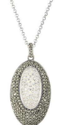 Judith Jack Impact Silver Sterling Silver, Marcasite and Crystal Oval Drop Pendant Necklace