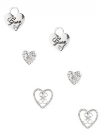 GUESS Three-Pair Heart Stud Earring Set, SILVER