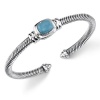 Ethereal Radiance: Designer Inspired Sterling Silver Rhodium Finish Cable Style Bangle Bracelet with Faux Blue Turquoise