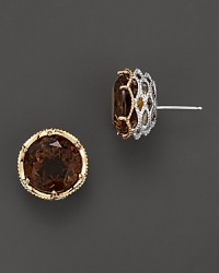 Sterling silver and 18K yellow gold frame faceted cognac quartz rounds. By Tacori.