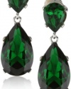 Kenneth Jay Lane Emerald-Color Teardrop Silver Clip Earrings