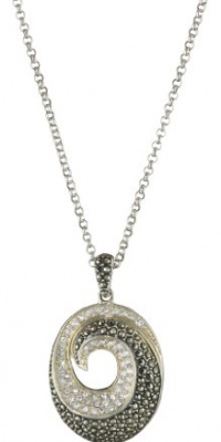 Judith Jack Sterling Silver, Marcasite and Crystal Swirl Drop Pendant Necklace