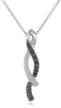 Sterling Silver Black and White Diamond Accent Twist Pendant Necklace (I-J Color, I2-I3 Clarity), 18