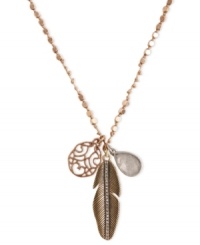 Flight of fancy. This necklace from Lucky Brand is crafted from gold- and silver-tone mixed metal, with semi-precious rock crystal accents for a stylish approach. Item comes packaged in a signature Lucky Brand Box. Approximate length: 30 inches. Approximate drop: 1-7/8 inches.