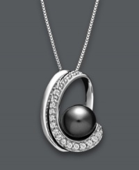 Add a subtle swirl of shimmer to your neckline. This stunning piece highlights a grey cultured freshwater pearl (8 mm) surrounded by a swoop of round-cut diamonds (1/4 ct. t.w.). Setting and chain crafted in sterling silver. Approximate length: 18 inches. Approximate drop: 3/4 inch.