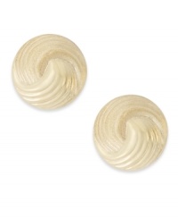 Sleek, polished studs perfect any ensemble. Crafted in 14k gold, earrings features a swirling knot design. Approximate diameter: 1/3 inch.