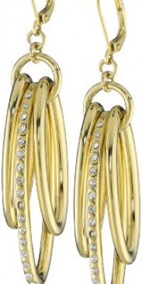 T Tahari Gold Tone Triple Orbital Drop Earrings