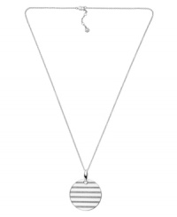 A versatile pendant with a subtle hint of sparkle. Emporio Armani's stainless steel pendant features a sleek circular design with glittering strips of crystals. Approximate length: 18 inches + 2-inch extender. Approximate drop: 1 inch.