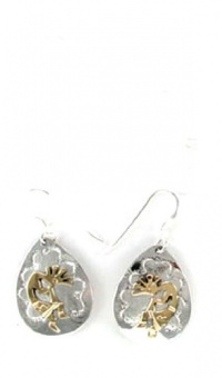 By Navajo Artist:Genevieve Manuelito Kokopelli Sterling silver and gold filled tear drop shaped earring.