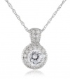 Platinum Plated Sterling Silver 100 Facets Collection Round Cubic Zirconia Antique-Style Pendant Necklace