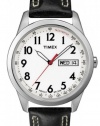 Timex Men's T2N227 Analog Silver-Tone Case Black Leather Strap Dress Watch