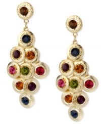 Beauty comes in bunches. This pair of chandelier earrings from Haskell is crafted from gold-tone mixed metal with glass beads making a colorful statement. Approximate drop: 3 inches.