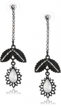 Betsey Johnson Iconic Jet Filigree Leaf and Crystal Teardrop Earrings