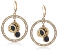 Anne Klein Dalton Black Gold-Tone Black Leather Orbital Hoop Earrings