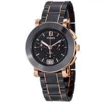 Fendi Ceramic Ladies Black Face Rose Gold-tone Quartz Chronograph Watch F671110