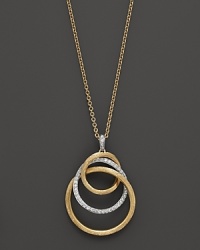 A mix of rings forms a modern pendant on this 18K gold necklace from Marco Bicego.