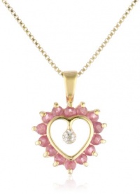 18k Yellow Gold Plated Sterling Silver Ruby and Diamond Accent Heart Pendant Necklace, 16