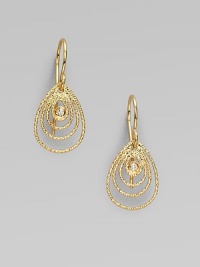 A stunning 18k gold design featuring graduated teardrop shapes with a dazzling diamond center. 18k goldDiamonds, .4 tcwLength, about 1Hook backMade in Italy 