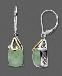 Add a graceful touch to any outfit with these beautifully modern earrings, featuring rectangular jade (6 ct. t.w.) set in 14k gold and sterling silver. Approximate drop: 2 inches.