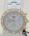 Geneva Quartz Chronograph Look MK5270 Ladies White Ceramic Look Runway with Gold Glitz