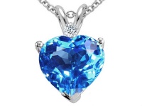 Tommaso Design(tm) Genuine 8mm Blue Topaz and Diamond Heart Pendant