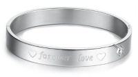 Titanium Stainless Steel Bracelet Bangle for Men with Engraved Hearts Forever Love and Cubic Zirconia Inlay Oval Bangle