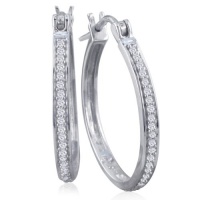 1/4ct Diamond Hoop Earrings Set in Sterling Silver 1 inch