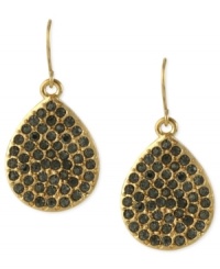 Teardrops make a big splash in this pair of earrings from Kenneth Cole New York. Crafted from gold-tone mixed metal, black pave glass crystal accents make a stunning addition. Approximate drop: 1-1/4 inches.