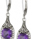 Badgley Mischka Fine Jewelry White and Champagne Diamonds Cushion Cut Amethyst Earrings