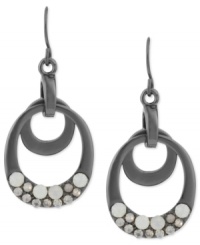 Shapely chic. Kenneth Cole New York's oval drop earrings are crafted from hematite-tone mixed metal with glass pave crystal accents adding a lustrous touch. Approximate drop: 1-1/2 inches.