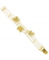 Bee-autifully chic! 2028's vintage-themed station bracelet features three rows of acrylic pearls with three intricate bumblebee charms. Set in gold-plated mixed metal. Approximate length: 7-1/2 inches.