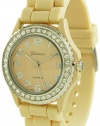 Geneva Platinum CZ Accented Silicone Link Watch, Large Face