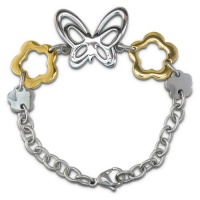 Two Tone Butterfly and Flower Stainless Steel Bracelet