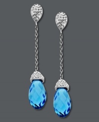 A sparkly blue infusion. Brighten your look with Kaleidoscope's dazzling blue crystal briolette drop earrings. Crafted in sterling silver with Swarovski elements. Approximate drop: 2-1/8 inches.