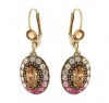 Michal Negrin Marvelous Dangle Earrings Ornate with Oval Elements with Center Beige Marquise Crystals Surrounded by Pink, Beige and Light Gray Swarovski Crystals; Victorian Elegance