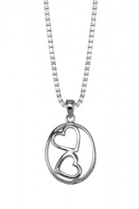 Sterling Silver Two Hearts United Forever In Love Double Heart Pendant Necklace, 18