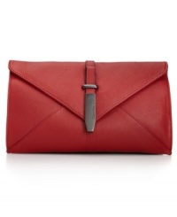 Add an edgy accent to your night-time accessorizing with this the luxe leather clutch from Calvin Klein. Super sleek and sized for the essentials, it looks effortless under your arm.